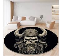 Tappeto Rotondo Fantasia Oscura Stile 180cm, Morbido Antiscivolo Lavabile Salotto Passatoia Nordico Vichingo Teschio Tappeto Stampato per Bambini Cameretta Cucina Casa Zona Balcone Grigio