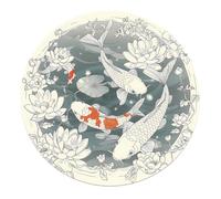 Tappeto rotondo Fish and Lotus 60cm - Tappeto circolare morbido lavabile antiscivolo in stile orientale per soggiorno Cucina Pavimento sotto il tavolo Nursery