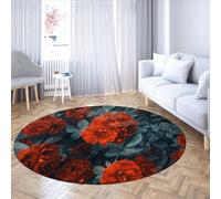Tappeto rotondo floreale boho 60cm - Tappeti circolari lavabili a pelo basso morbido con motivo a rose rosse per camera da letto sotto il tavolo Lavanderia Nursery