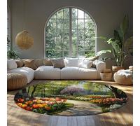 Tappeto rotondo floreale da giardino tulipani colorati romantico modello di percorso del parco tappeti sottili per camera da letto soggiorno studio divano bagno 200cm