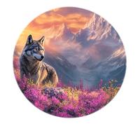 Tappeto rotondo floreale floreale tramonto montagna astratta 160cm - modello lupo tappetino cerchio morbido lavabile a pelo basso per studio cafe stanza dei giochi della scuola materna