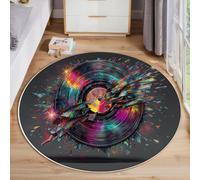 Tappeto Rotondo Frammenti Di Vetro 80cm Rotondi Carpet a Pelo Corto Dischi In Vinile Antiscivolo Lavabile in Lavatrice per Salotto Camera da Letto Soggiorno Scendiletto Ufficio, Grigio Antracite