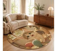 Tappeto Rotondo Gatto Che Gioca Con Le Bambole Per Bambini | Tappeto Circolare Lavabile Luce Solare Animali Gomitoli Di Lana Beige Per Pelo Corto,Antiscivolo,Morbido,Soggiorno,Camera Da Letto 120 Cm