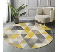 Tappeto Rotondo Giallo 120cm, Morbida Flanella Antiscivolo Triangoli Geometrici Texture Stampe Stile Dell'Arte Moderna Tappeto Cerchio, Soggiorno Bambini Camera Cucina Bagno Domestica Decor Tappeti