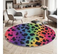 Tappeto Rotondo Gradiente Di Astrazione, Antiscivolo Stampa Leopardata Arcobaleno Tappeto Lavabile a Pelo Corto Morbido per Camera da Letto Soggiorno, Flanella Tappeti Rotondi Colorato, 80cm
