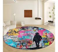 Tappeto Rotondo Graffiti Giunzioni Ritratti Morbido e Antiscivolo, Lavabile - Tappeto Colore per Soggiorno Sala da Pranzo Camera da Letto Home Decor, 120 cm