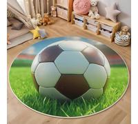Tappeto Rotondo Grande Calcio Su Erba 3D Design,Illustrazioni Di Cartoni Animati Stampa Grandi Antiscivolo Tondo Moquette,Soggiorno Bambini Camera,Cucina,Bagno,Domestica Decor,140Cm Bianco Verde