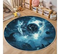 Tappeto Rotondo Grande Città Dello Spazio 3D Design,Paesaggio Astratto Stampa Grandi Antiscivolo Tondo Moquette,Soggiorno Bambini Camera,Cucina,Bagno,Domestica Decor,100Cm Blu