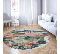 Tappeto rotondo grande in stile astratto 100cm Barche a vela nel porto di La Ciotat Tappeto circolare lavabile per interni antiscivolo per appartamento Mudroom