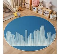 Tappeto Rotondo Grande Linee Urbane 3D Design,Architettura Minimalista Stampa Grandi Antiscivolo Tondo Moquette,Soggiorno Bambini Camera,Cucina,Bagno,Domestica Decor,160Cm Blu Bianco