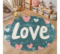 Tappeto Rotondo Grande Parole D'Amore 3D Design,Romantico Retrò Stampa Grandi Antiscivolo Tondo Moquette,Soggiorno Bambini Camera,Cucina,Bagno,Domestica Decor,120Cm Rosso Bianco