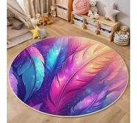 Tappeto Rotondo Grande Piuma Di Luce E Ombra 3D Design,Arte Fantasy Stampa Grandi Antiscivolo Tondo Moquette,Soggiorno Bambini Camera,Cucina,Bagno,Domestica Decor,140Cm Rosa Viola