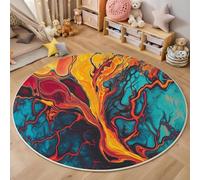 Tappeto Rotondo Grande Striature Di Lava 3D Design,Arte Astratta Stampa Grandi Antiscivolo Tondo Moquette,Soggiorno Bambini Camera,Cucina,Bagno,Domestica Decor,100Cm Rosso Blu