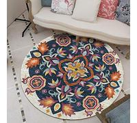 Tappeto rotondo, grande tappeto decorativo per soggiorno, morbido e lavabile, motivo retrò tradizionale con distintivo, arancione, blu navy, 150 cm