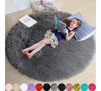 Tappeto rotondo grigio, 1,2 m, per soggiorno e camera da letto, soffice peloso, peloso, tappeto a pelo lungo, per camera dei bambini, decorazione per casa e ufficio, per interni, colore grigio, per