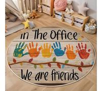 Tappeto Rotondo Impronte Di Mani Rami Di Alberi Slogan, Disegnato A Mano Infantile Tappeto per Soggiorno con Fondo Antiscivolo, Colorato Tappeti Morbidi a Pelo Corto per Soggiorno Camera Cucina 180cm