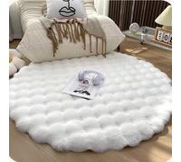 Tappeto rotondo in finta pelliccia di coniglio soffice e peloso, soffice e confortevole tappeto color crema, adatto per soggiorno, camera da letto e altre aree di arredamento 100 cm/39,37 polliciPolie