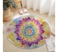 Tappeto rotondo in flanella Acquerello Mandala Motivo Design, Antiscivolo e Lavabile Tappeti Diametro 120 cm, Colorato Tappeto Rotondi per Cucina Soggiorno Camera da Letto