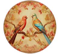 Tappeto Rotondo in Flanella Morbida a Pelo Corto 100 cm - Lavabile in Lavatrice e Colori Resistenti con Oiseaux Et Fleurs Traditionnels Orientaux Motivo Decorativo per Soggiorno e Cameretta, Beige