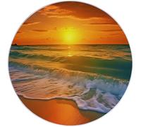 Tappeto Rotondo in Flanella Morbida a Pelo Corto 150 cm - Lavabile in Lavatrice e Colori Resistenti con Paysage Naturel Coucher De Soleil En Mer Motivo Decorativo per Soggiorno Cameretta, Arancia