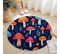 Tappeto Rotondo in Flanella Morbida a Pelo Corto Azul Oscuro - Lavabile in Lavatrice Lindo Dibujos Animados Hongos Hojas Stampa Decorativa per Soggiorno Camera da Letto Cameretta Tappeto, 120 cm