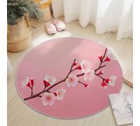 Tappeto Rotondo in Flanella Morbida a Pelo Corto Rosa - Lavabile in Lavatrice Linda Y Minimalista Ilustración De Flor De Cerezo Stampa Decorativa per Camera da Letto Cameretta Tappeto, 150 cm