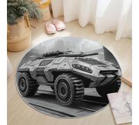 Tappeto rotondo in flanella per il soggiorno 80 cm, Morbido Primo piano Tracce Carro armato Tappetini Antiscivolo Tappeto per Bambini Cameretta Cucina Casa Zona Balcone Tappet Tavolino Grigio Nero