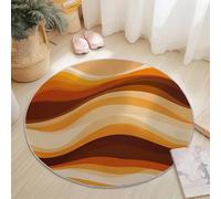 Tappeto rotondo in flanella Retrò Onde Semplice Design, Antiscivolo e Lavabile Tappeti Diametro 140 cm, Arancione Marrone Tappeto Rotondi per Cucina Soggiorno Camera da Letto