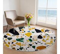 Tappeto rotondo in marmo patchwork per soggiorno, 60 cm, moderno e minimalista con frammenti di terrazzo, lavabile, per camera da letto, antiscivolo, morbido e a pelo basso, per cucina, bianco oro