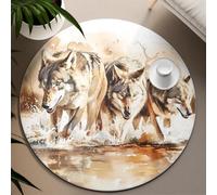 Tappeto rotondo in stile acquerello 70cm lupi che attraversano il fiume stampa vivaio tappeto circolare antiscivolo zerbino lavabile per interni per appartamento mudroom