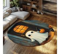 Tappeto rotondo in stile cartone animato di Halloween 100cm simpatico fantasma gatto nero zucca modello tappeto per interni lavabile morbido pelo basso per camera letto della scuola materna