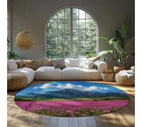 Tappeto rotondo in stile fattoria Paesaggio montano Romantico fiori viola Campo Tappeti sottili per camera da letto Soggiorno Stanza della scuola materna Bagno 180cm