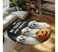 Tappeto rotondo in stile Halloween 180cm Cani fantasma Zucche Modello a lanterna Accogliente tappeto sottile lavabile per la stanza dei giochi della stanza dei bambini Portatile pieghevole