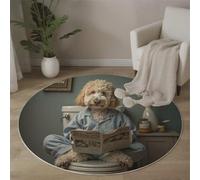 Tappeto Rotondo Labrador Retriever Che Legge Un Giornale Tappeto a Pelo Corto Animali Interessanti 120cm Morbido Antiscivolo Tappeti per Cameretta dei Giochi, Camera dei Ragazzi, Soggiorno, Verde