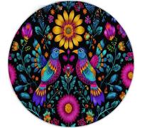Tappeto Rotondo Lavabile 100 cm, Tradizionale Luminoso Fiori Uccelli Stampa Morbido Pelo Corto Antiscivolo e Antipelucchi Colore Tappeto Rotondo - per Salotto Cameretta Bambino