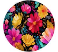 Tappeto Rotondo Lavabile 150 cm, Astratto Bello Colorato Fiori Stampa Morbido Pelo Corto Antiscivolo e Antipelucchi Colore Tappeto Rotondo - per Salotto Cameretta Bambino