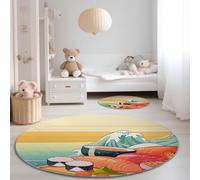 Tappeto rotondo lavabile, 160 cm, morbido, a pelo corto, antiscivolo, motivo giapponese con sushi, ideale per camera da letto e soggiorno, decorazione per la casa