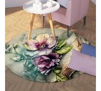 Tappeto rotondo lavabile antiscivolo in stile vintage 100cm Libri e fiori in fiore Tappeto a cerchio grande per sala studio Sala da pranzo Balcone