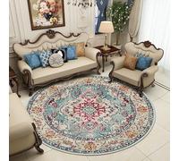 Tappeto rotondo lavabile antiscivolo leggero cerchio tappeto per studio soggiorno camera da letto comodino corridoio retrò fiori geometrici multicolore giallo, colore verde acqua, 120 cm