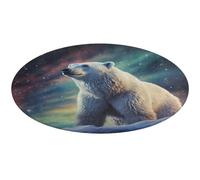 Tappeto rotondo lavabile con luci del nord e orso polare, antiscivolo, per soggiorno, morbido, lavabile, per camera da letto, moderno, per yoga, ufficio, casa, regalo, 90 x 90 cm