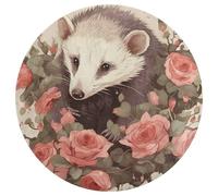 Tappeto rotondo lavabile con opossum e rose, antiscivolo, per soggiorno, morbido, lavabile, per camera da letto, moderno, tappetino da yoga per stanza, ufficio, casa, regalo, 80 x 80 cm