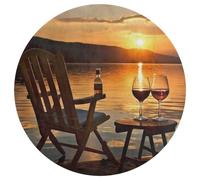 Tappeto rotondo lavabile con sedia e vino al tramonto, tappeto rotondo, antiscivolo, morbido, lavabile, per camera da letto, moderno, corallo, tappetino da yoga, per stanza, ufficio, casa, regalo, 80