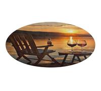 Tappeto rotondo lavabile con sedia e vino al tramonto, tappeto rotondo, antiscivolo, morbido, lavabile, per camera da letto, moderno, corallo, tappetino da yoga, per stanza, ufficio, casa, regalo, 90