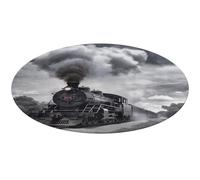 Tappeto rotondo lavabile con treno a vapore e nuvole, antiscivolo, per soggiorno, morbido, lavabile, per camera da letto, moderno, per yoga, ufficio, casa, regalo, 90 x 90 cm