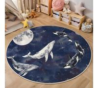 Tappeto Rotondo Lavabile Creature Fantastiche Cielo Stellato Blu 120 Cm