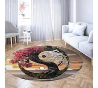Tappeto rotondo lavabile dal design creativo 70cm Tai Chi giapponese Scenario dell'albero per tutte le stagioni Tappetini in moquette antiscivolo a pelo corto per sala da pranzo