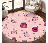 Tappeto Rotondo Lavabile in Lavatrice 100 cm, Barattolo Marmellata a Forma di Cartone Animato Antiscivolo Pelo Corto Tappeto Rotondo, Rosa Chiaro Tappeti Rotondi per Interni Soggiorno Camera, Ufficio