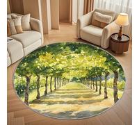 Tappeto Rotondo Lavabile in Lavatrice 120 cm, Modello di Vigneto Estivo Antiscivolo Pelo Corto Tappeto Rotondo, Stile di Pittura a Olio Tappeti Rotondi per Interni Soggiorno Camera, Sala da Pranzo