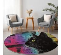Tappeto Rotondo lavabile in lavatrice Insegna Al Neon Con Gatto Sul Muro Di Mattoni 160 cm Camera da letto Home Decor Tappeto Rotondo Colore, per Camera Sala da Pranzo Cameretta Bambino Ufficio