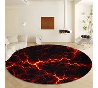 Tappeto Rotondo lavabile in lavatrice Lava Con Texture Fiammeggiante 150 cm Antiscivolo Non perde pelucchi Rotondo Tappeto, Moquette soggiorno Rosso E Nero, per interni per soggiorno, camera da letto